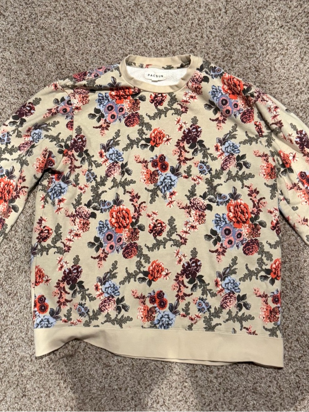 PacSun Beige Floral Pullover with Red & Blue Accents